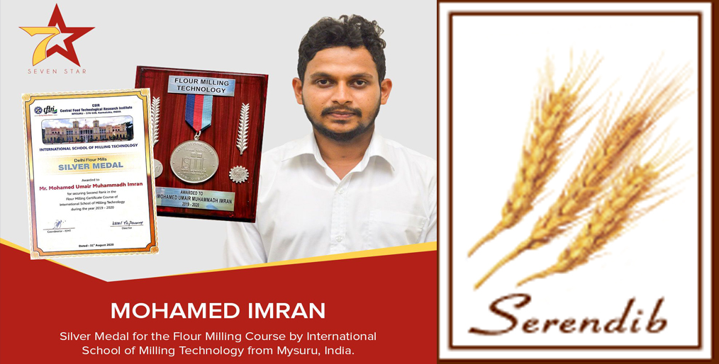 Mohamed Imran of Serendib Flour Mills was recently awarded the Silver Medal in the Flour Milling Course from India